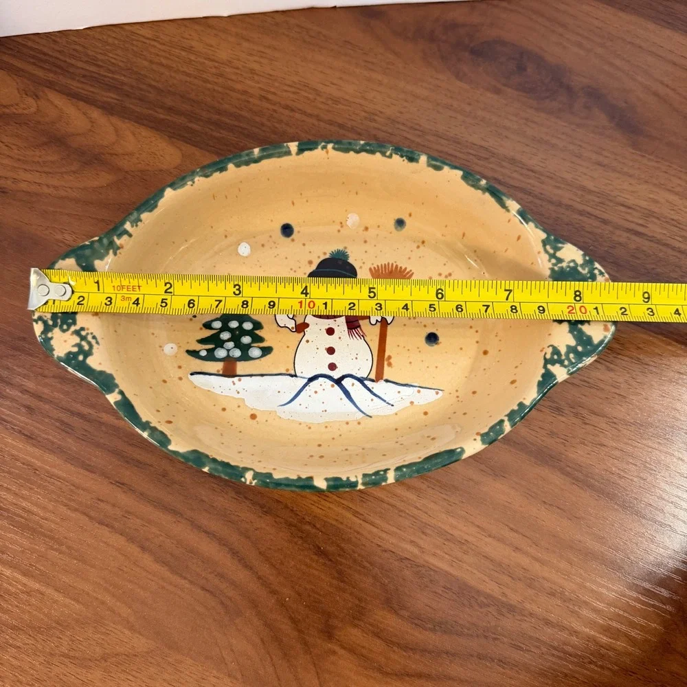LTD Commodities Snowman Ceramic Baking Dish Set 2pc Oval Stoneware Holiday Decor